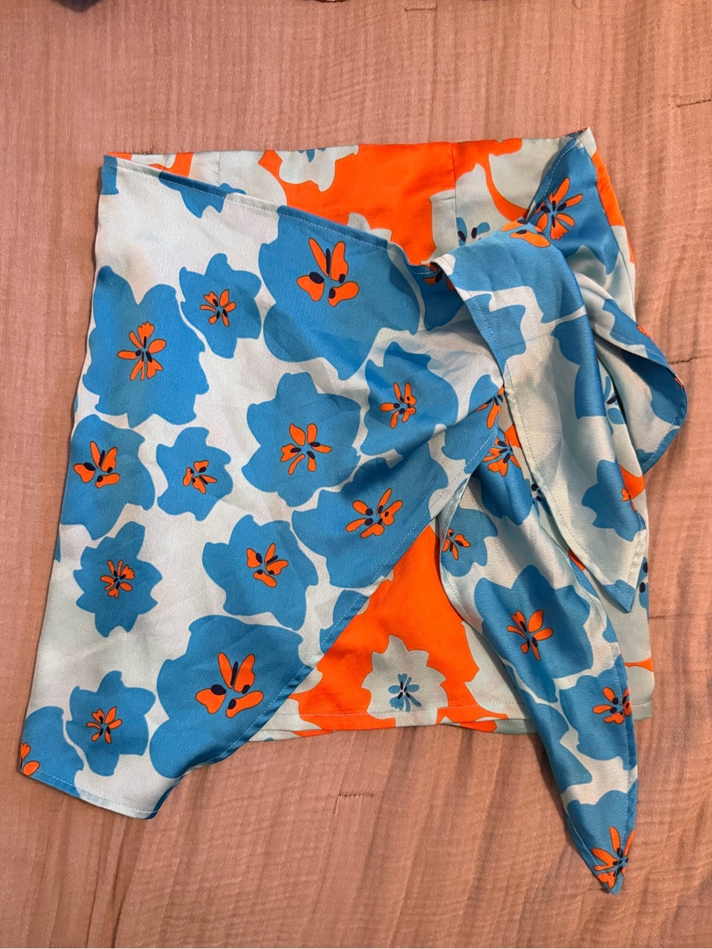 Never Fully Dressed Blue and Orange Floral Wrap Mini Skirt